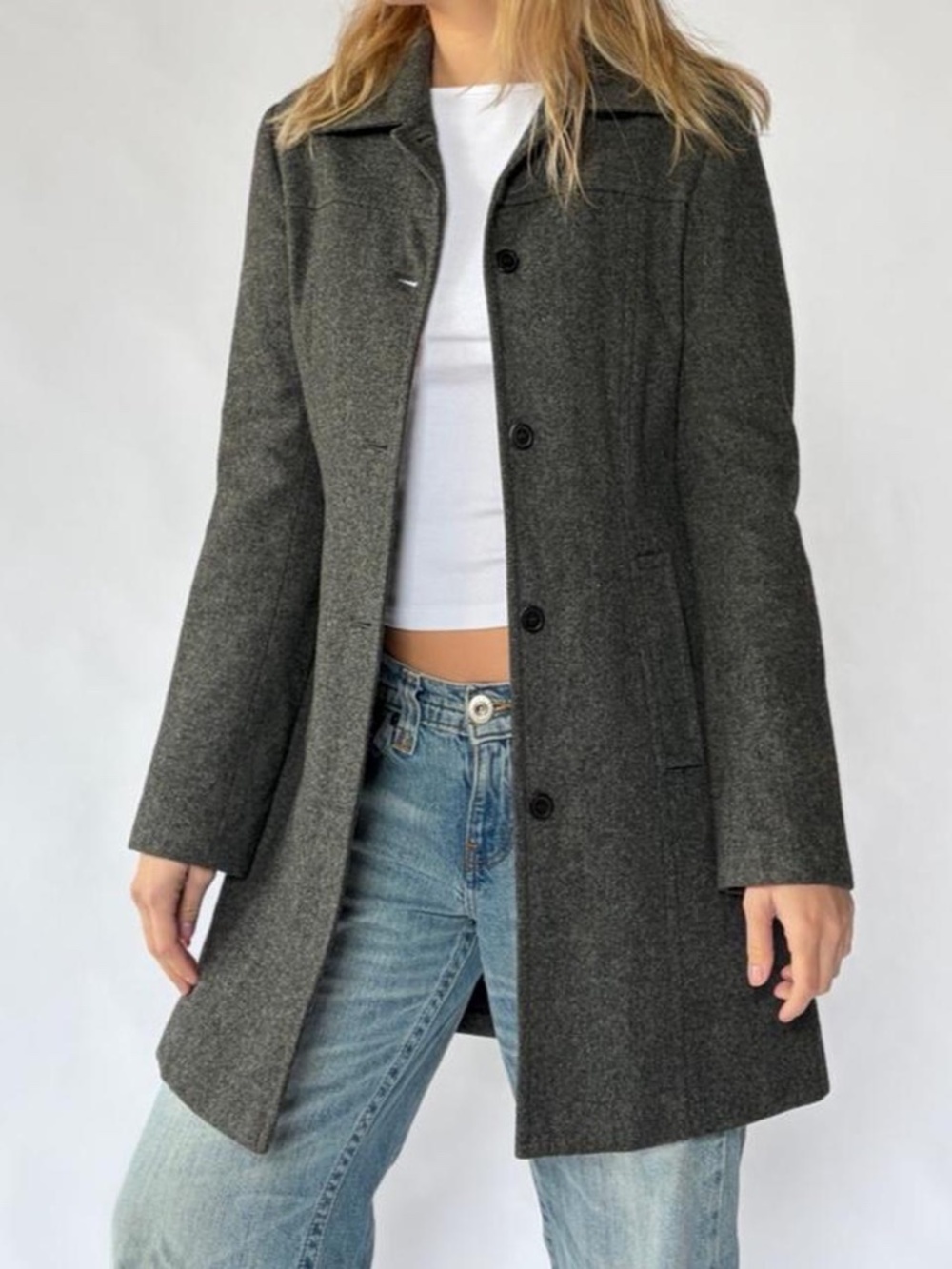 Peacoat Grey Vintage Longline Coat Medium